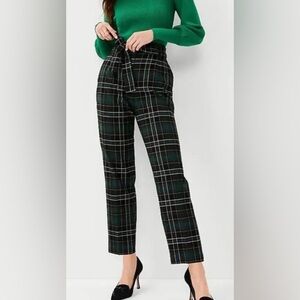 Ann Taylor Green Plaid High-Waisted Tie Front Pants